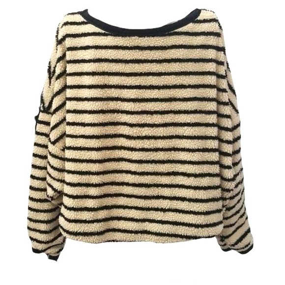 Cozy Free People Breton Striped Sherpa Spring Sweatshirt - Picture 2 of 10